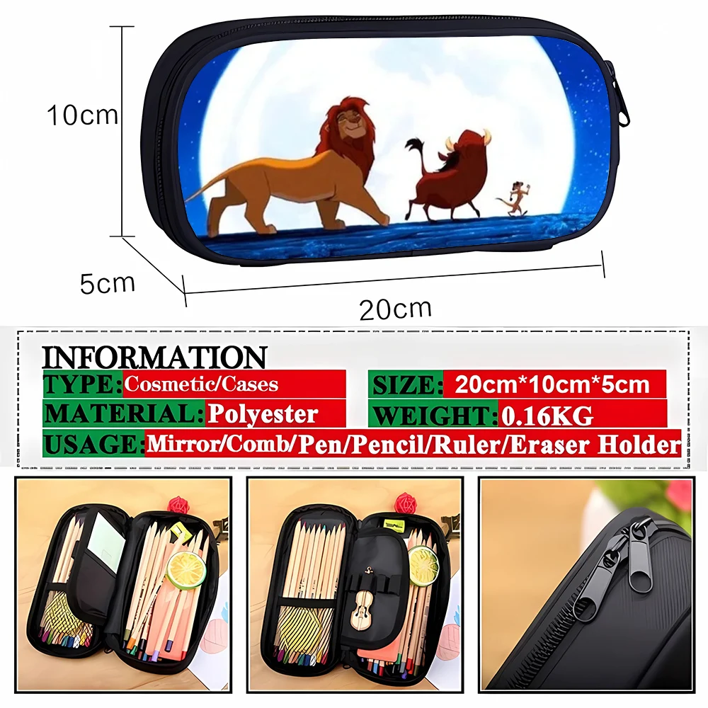 Mufasa Lion King astuccio per studenti portatile Disney Movie Anime Cartoon Pencil Box Back The School Supplies Storage Pencil Bags