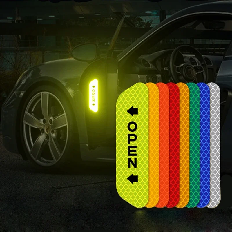 Cinta de advertencia reflectante para puerta de coche, pegatinas abiertas de seguridad, mejora las tiras protectoras nocturnas, decoración de accesorios para coche, 4 Uds.