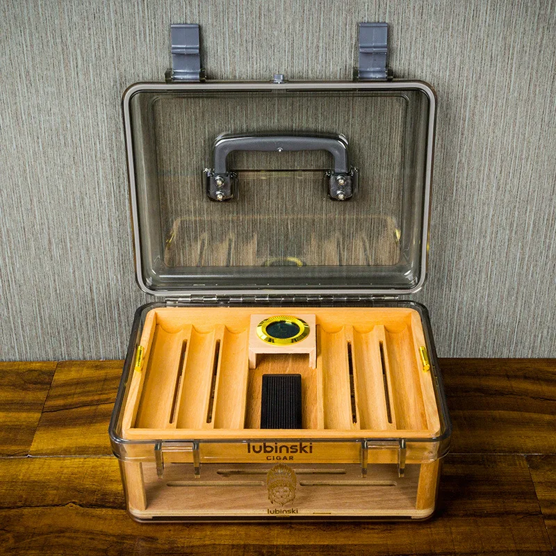 Portable cigar humidifier acrylic transparent cedar wood portable humidor can hold about 50 cigars with hygrometer
