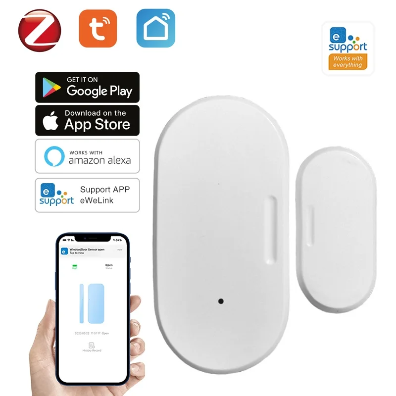 

Умный датчик открытия/закрытия двери Tuya Smart WiFi, детектор открытия/закрытия для умного дома, управление через приложение Smart Life, уведомления, совместимость с Alexa и Google Home