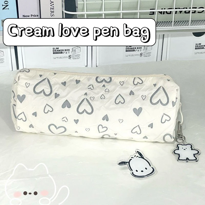 1pc Original Love Pencil Bag Cosmetic Bag Simple Girly Heart Student Stationery Bag Study Stationery Bag