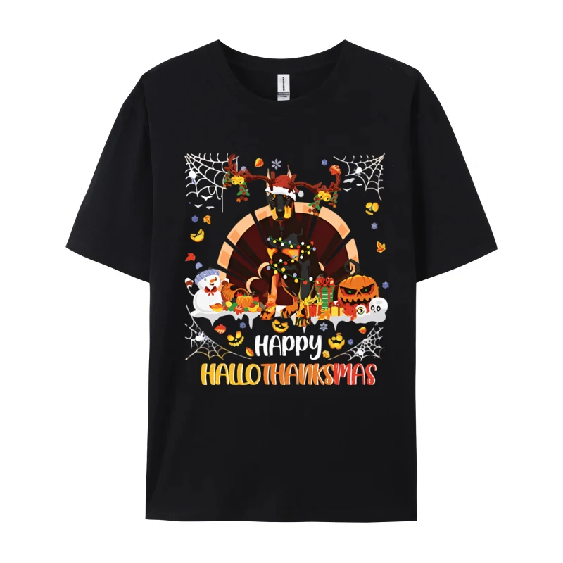 Doberman Happy Hallo Thanksmas T-shirt Cute Funny Gift T-Shirt Cotton Men T Shirts Vintage Style Tops Newest Normal