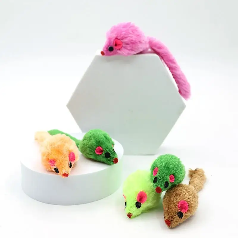 10Pcs Rabbit Fur False Mouse Cat Toys Rainbow Feather Funny Playing Toy For Kitten Entertainment