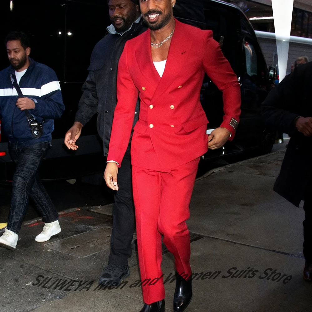 

Облегающий мужской красный двубортный костюм, комплект из 2 предметов, формальный вечер, свадебный пиджак с остроконечными лацканами + брюки, элегантный мужской костюм