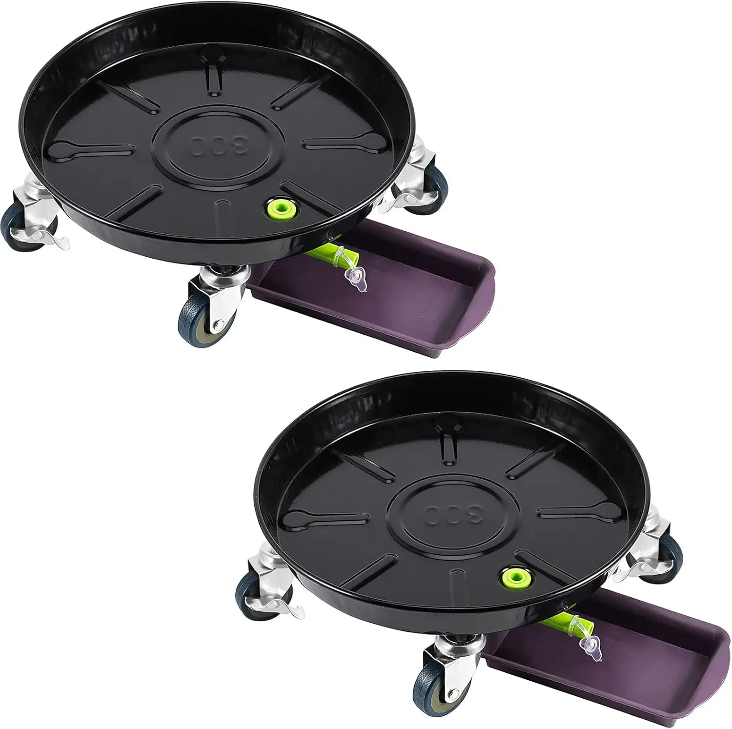 

2 Pack 11.8 Inch Metal Plant Caddy with Wheels, Drain Tube and Water Tray, Heavy Duty Plant Pallet Caddy, Round Rolling P