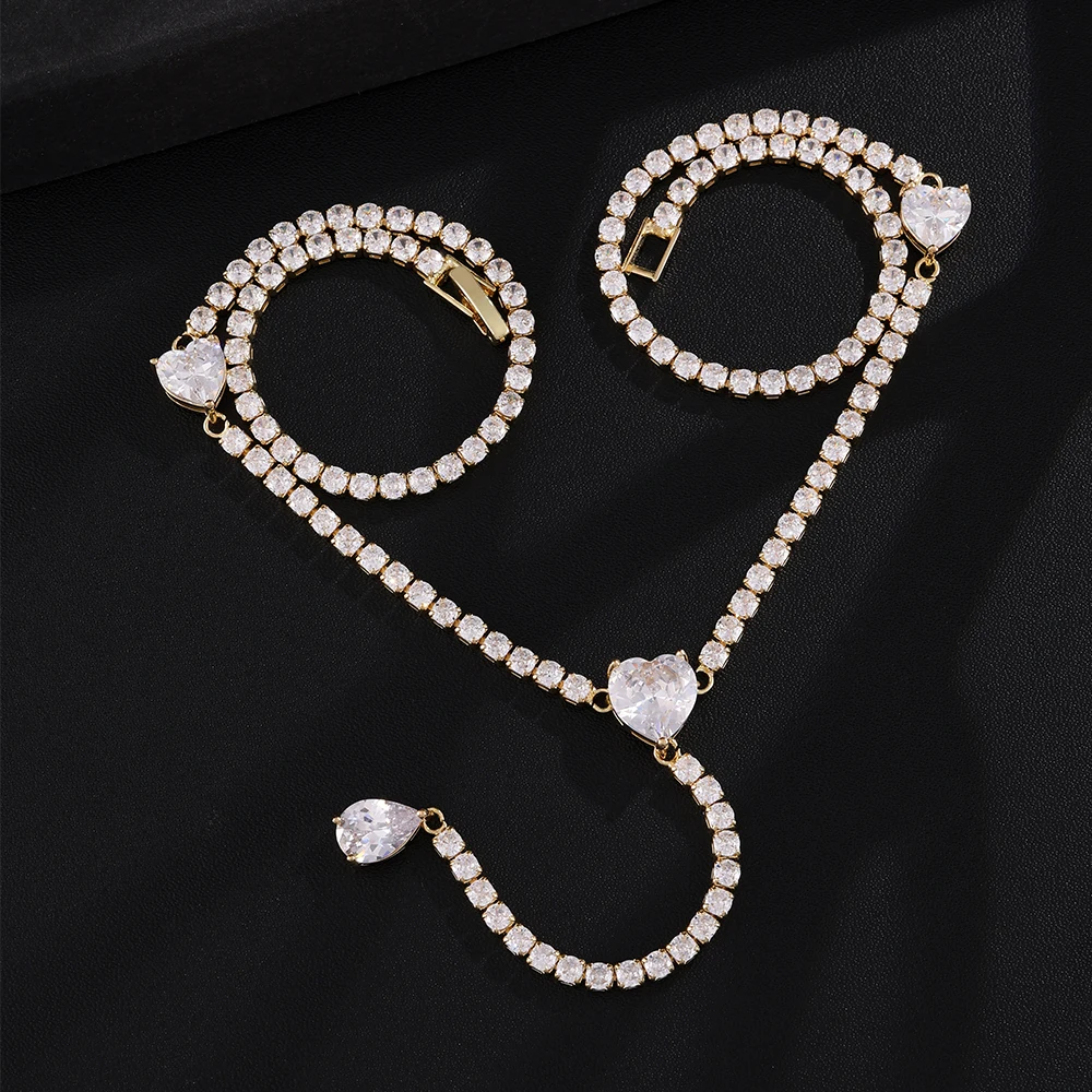 ZAKOL Luxuriöse Y-förmige lange Halskette mit runden Herz-Zirkonen für Damen, exquisiter Schmuck für Hochzeit, Bankett und Party. – Detail 6