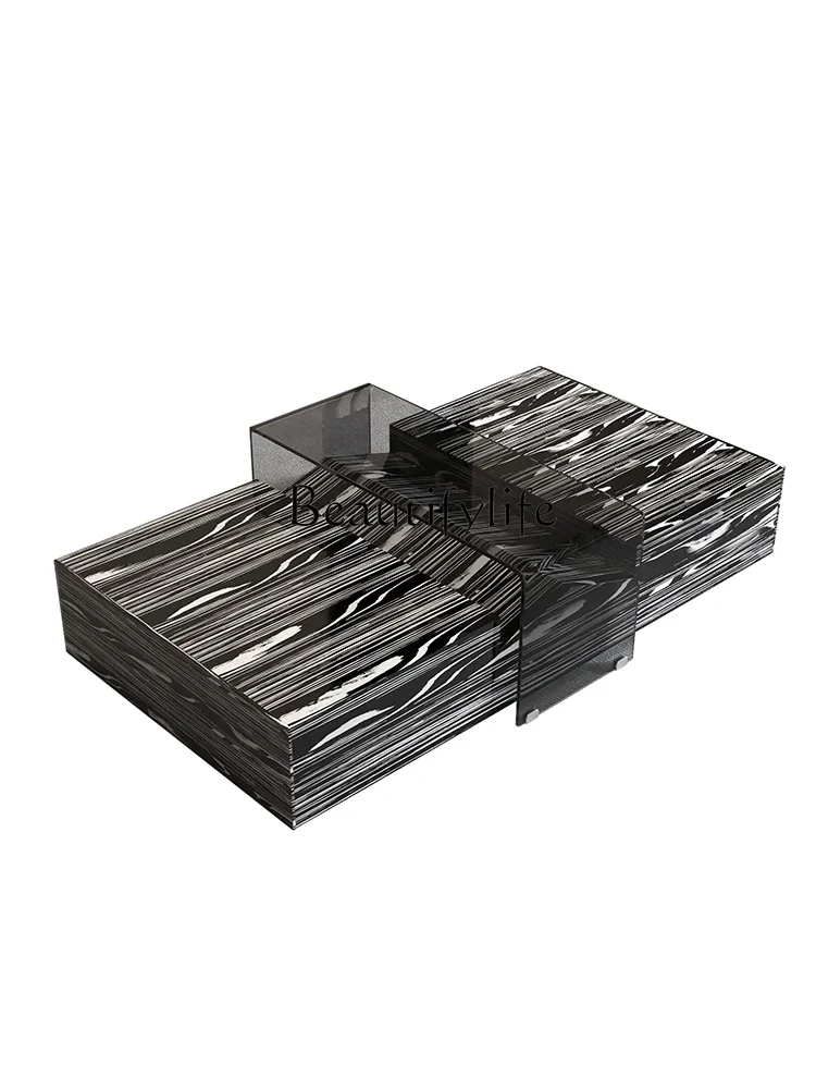 S Italian Minimalist Rectangular Glass Tea Table Simple Modern Black and White Tea Table Designer Tea Table