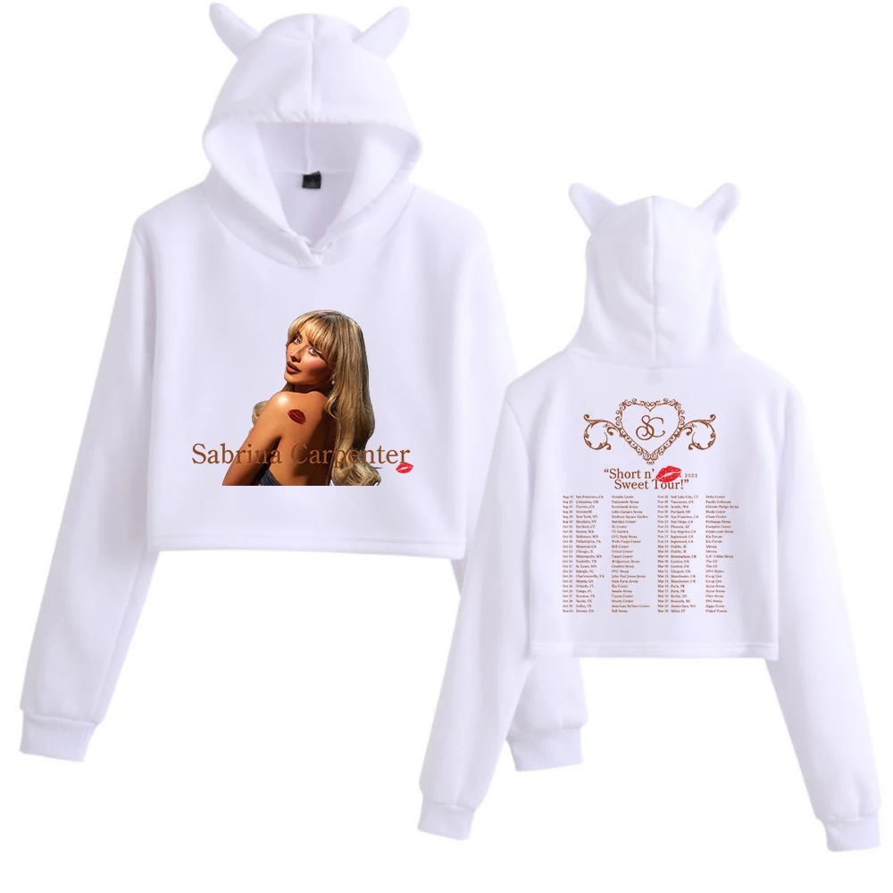 Sabrina Carpenter Short n' Sweet Tour 2024 2025 Cat Ears Long Sleeve Crop Tops Girls Fashion Hoodie