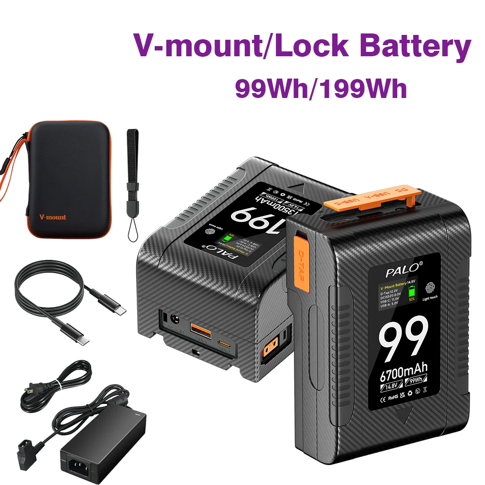 V Mount V-Lock BP-199 BP-99 Battery BP Battery With PD65W Cable With Adapter for Sony Camcorder Broadcast Video Light