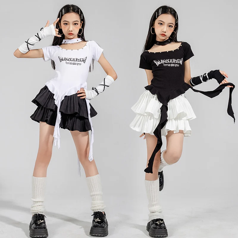 

New Girls Cheerleading Dance Clothes Ribbon Tops Skirt Jazz Dance Performance Costume Kpop Hip Hop Clothing Team Costume BL16227