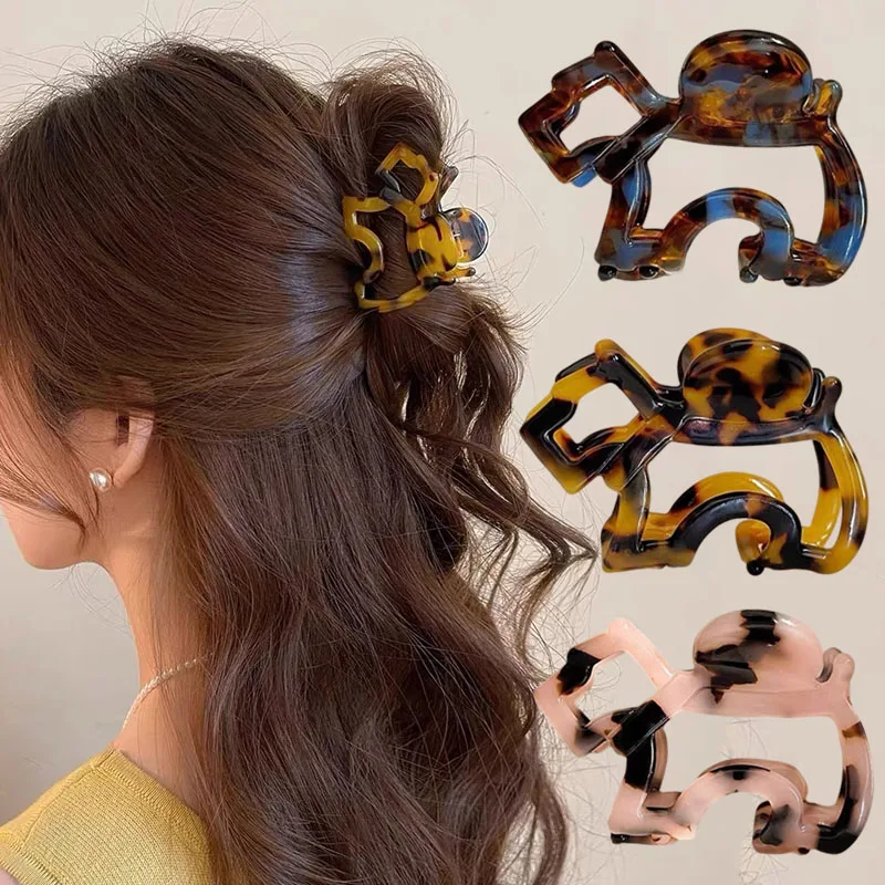 Hollow Geometric Tortoise Hair Claw Clip Retro Leopard Marble Acrylic Hair Grab Barrette Fashion Women Hair Styling Accessories