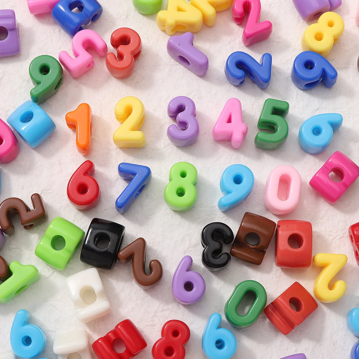 10pcs Colorful Acrylic Number Beads, Large Hole Solid Color, DIY Jewelry Key Chain Lanyard Mobile Phone Chain Accessories