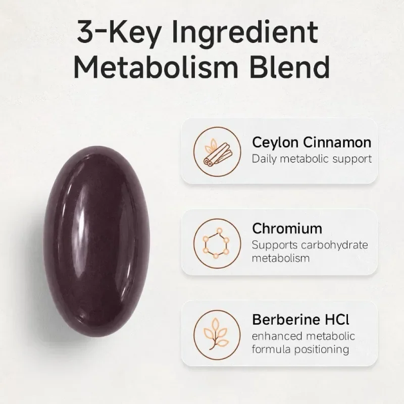 Ceylon Cinnamon Supplement Contains Berberine and Chromium, Used for Metabolism and Energy Support in 60 Capsules