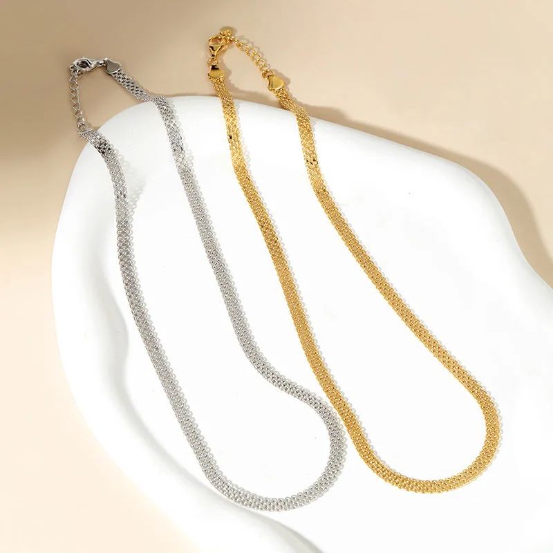 

S925 Silver Snake Bone Chain Light Luxury European and American Simple Electroplated Gold Plated Long Necklace