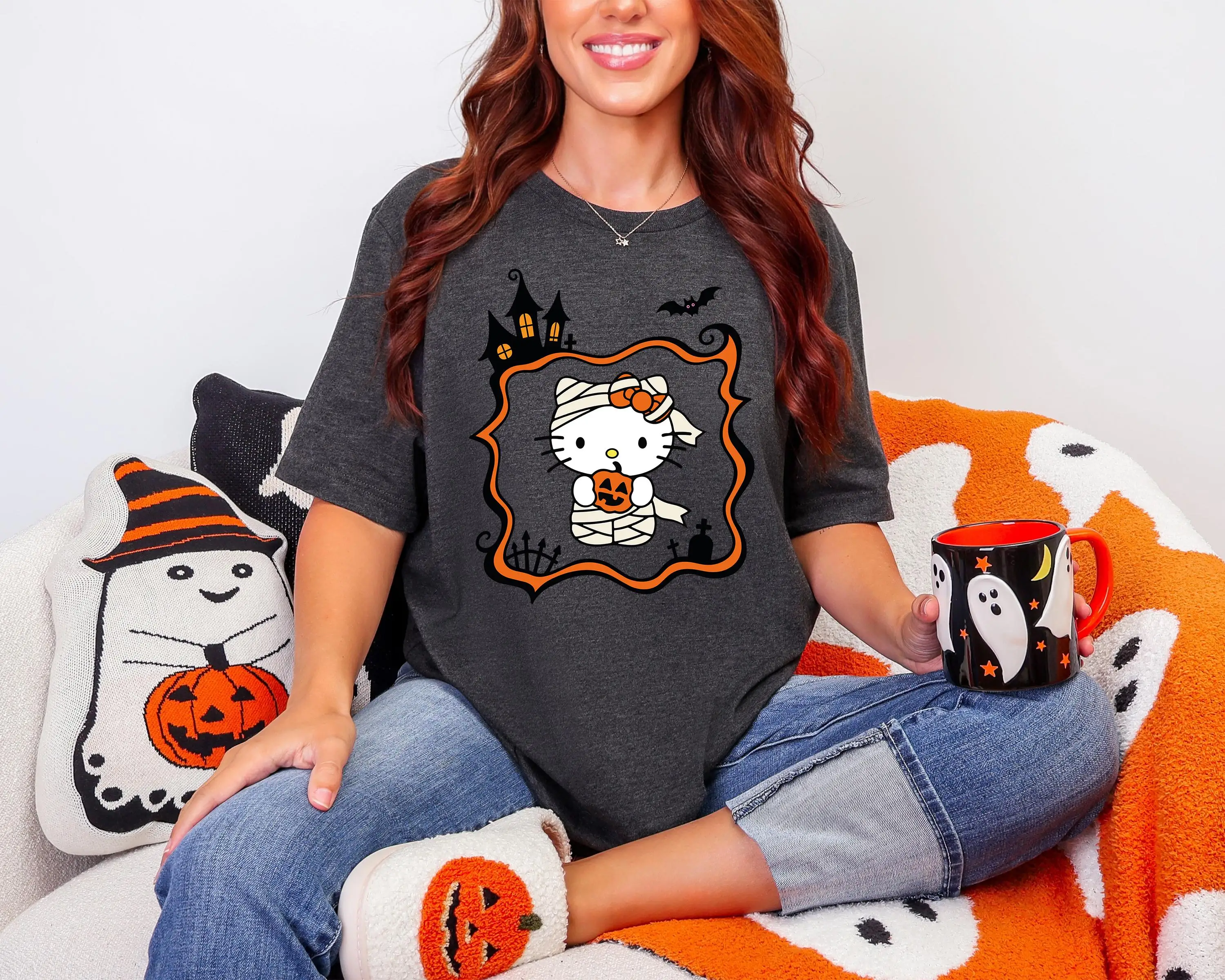 Valentine's Day Hello Kitty T-Shirt, Kitty Lover Comfort Colors Graphic Tee, Cute Cartoon Cat Valentine Gift for Cat Fans