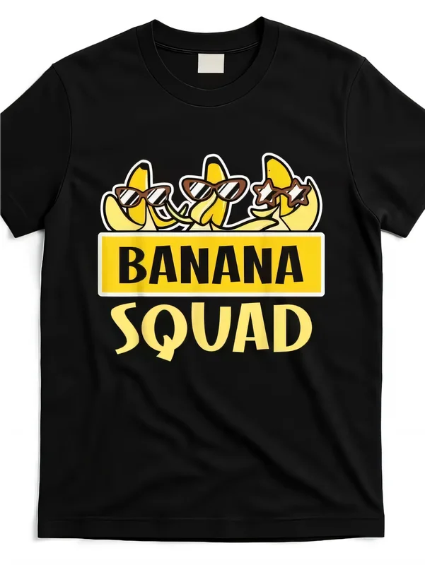 Camiseta gráfica divertida del Banana Squad, camiseta informal de algodón negro con estampado de gafas de sol y plátanos, camiseta informal de manga corta de verano para Unisex
