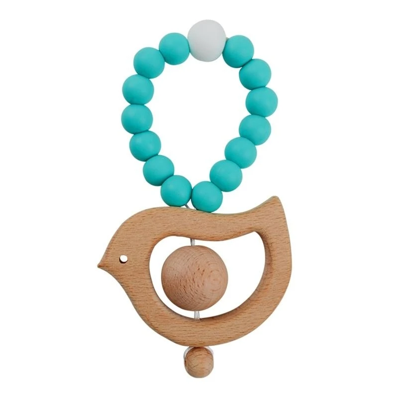 R53F 1pc Baby Teether Silicone Bracelet BPA Birds Animal Pendant Ring Teething