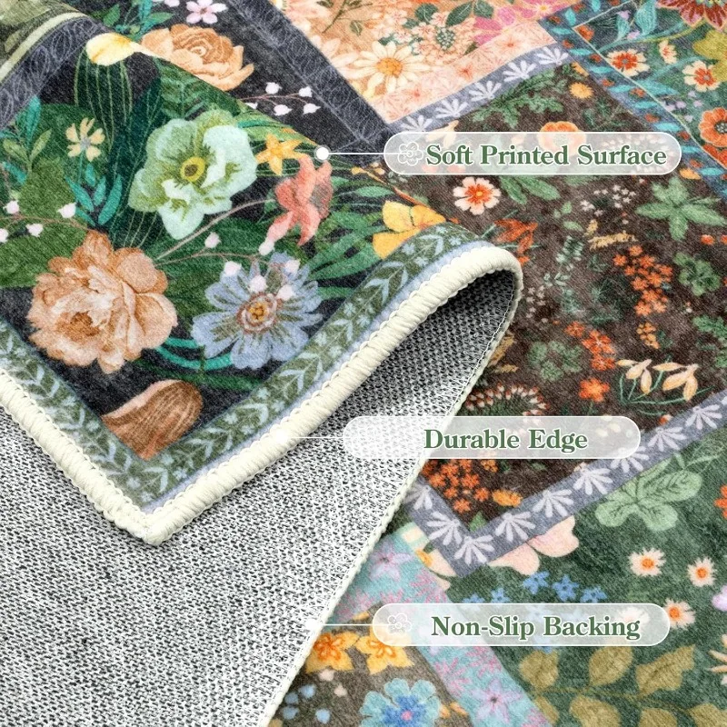 Bohemian Pastoral Flower Retro Washable Folding Living Room Carpet Bedroom Bedside Rug Cloakroom Leisure Area Mat Ковер Tapis 러그