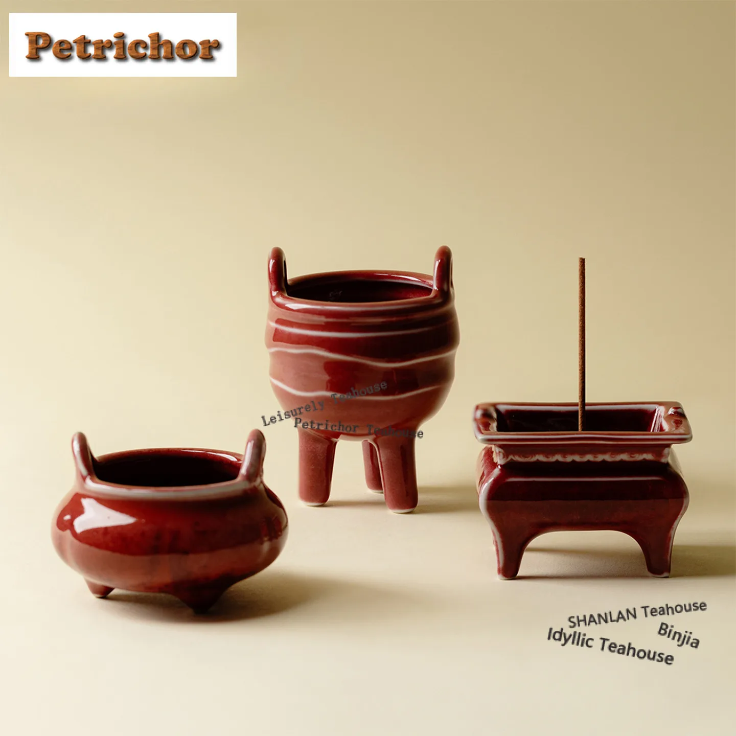 Cowpea Red Kiln Fambe Tripodia Incense Holder Retro Zen Garden Incense Burners Consecrate Censer Tea Services Supplies Craft
