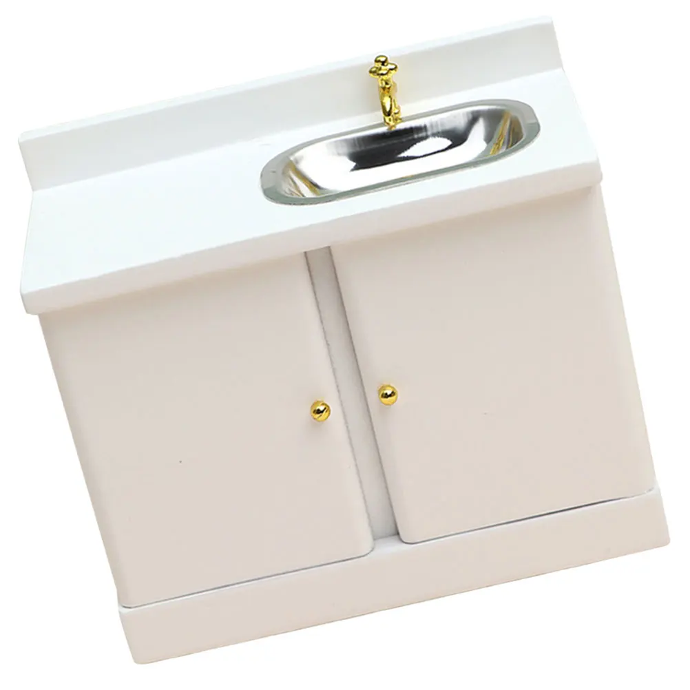 Houten Mini Aanrecht Kast 1:12 Schaal voor Mini Huis Decoratie Desktop Versiering Fotografie Prop Realistisch Ontwerp