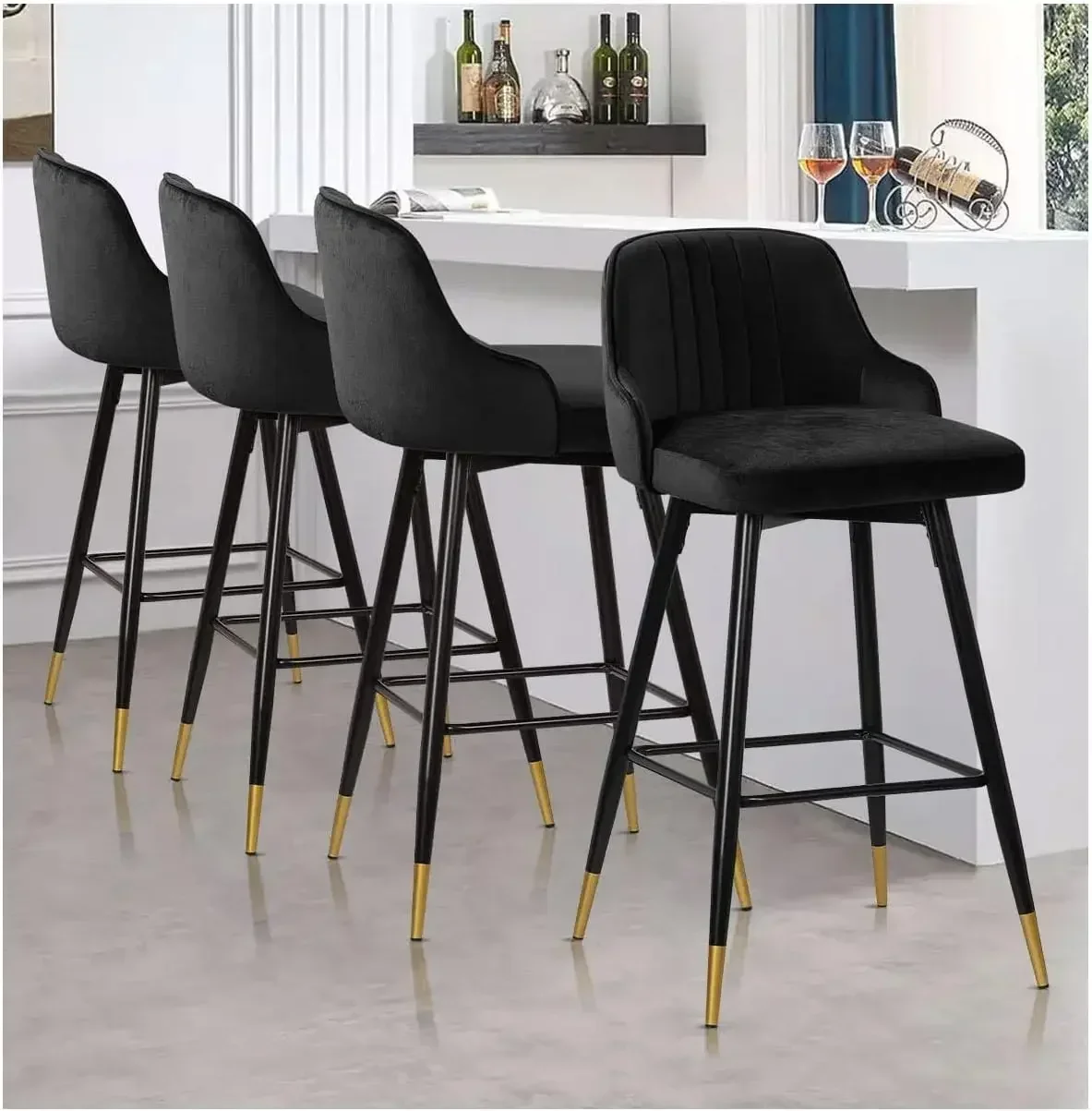 

Bar Stools Set of 4, 25.6" Seat Height Bar Chairs,Swivel Barstools Counter Height Bar Stools with Back,Modern Velvet Upholstered