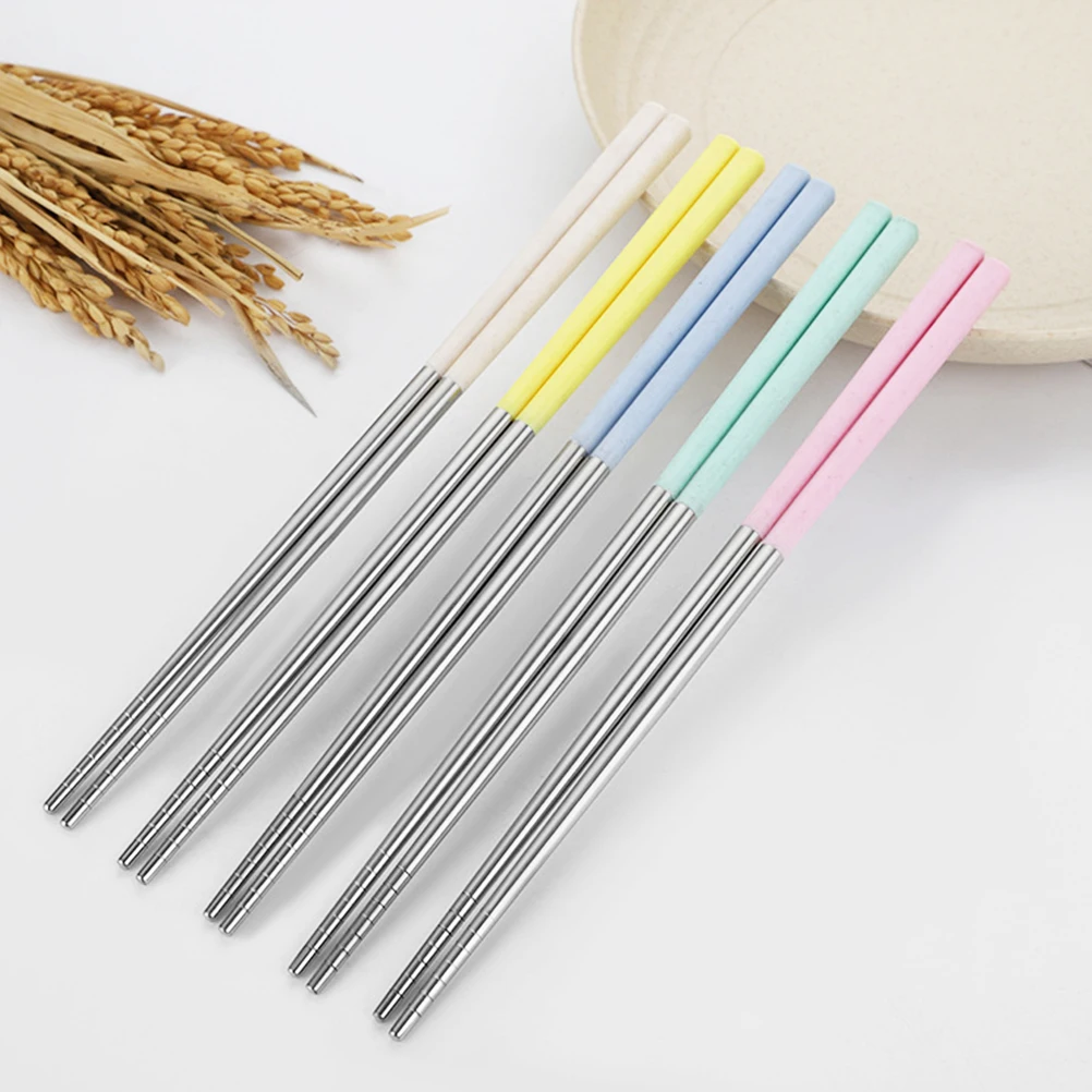 

5 Pairs Stainless Steel Chopsticks Kitchen Tableware Camping Canteen Cutlery Lightweight Non Slip Beautiful Design