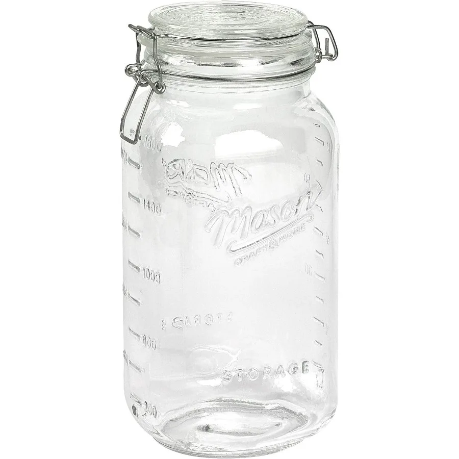 

Mason Craft More Airtight Kitchen Food Storage Clear Glass Clamp Jars 101 Ounce 3 Liter Extra Large Clamp Jar for Bulk Ingredie