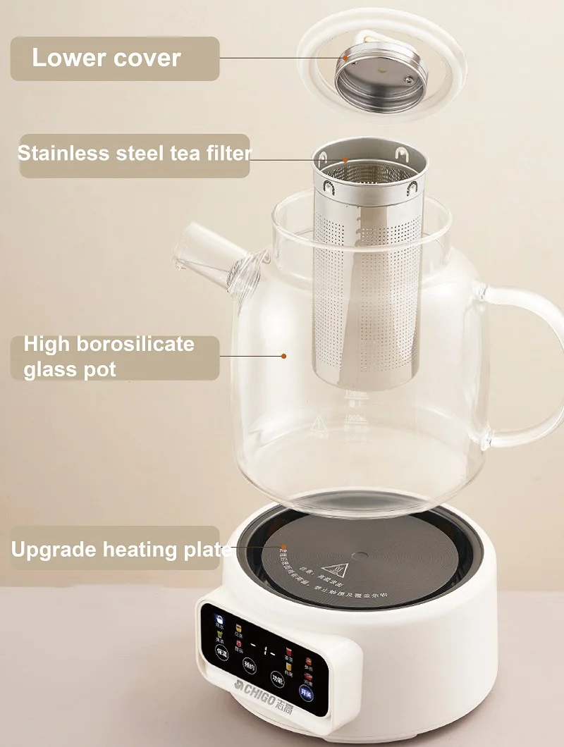 600W Multi-function Health Kettle Temperature Control Glass Flower Teapot Home Electric Kettle 24h Appointment Stewing Pot 1.2L