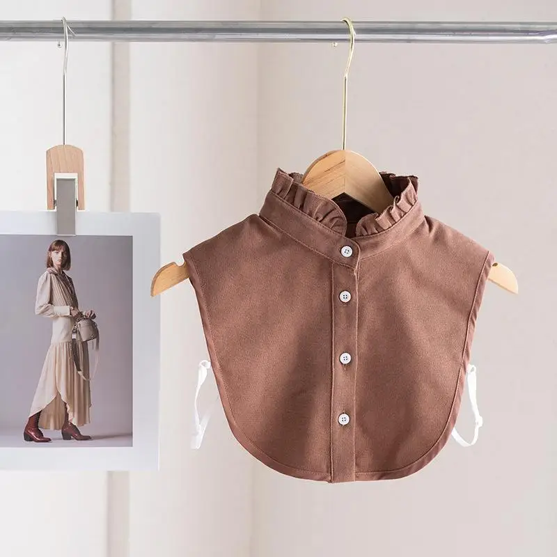 Women Vintage Brown Faux Collar Shirt Warm & Stylish Perfect For Layering Casual Attire Vintage Style Shirt, Detachable Collars