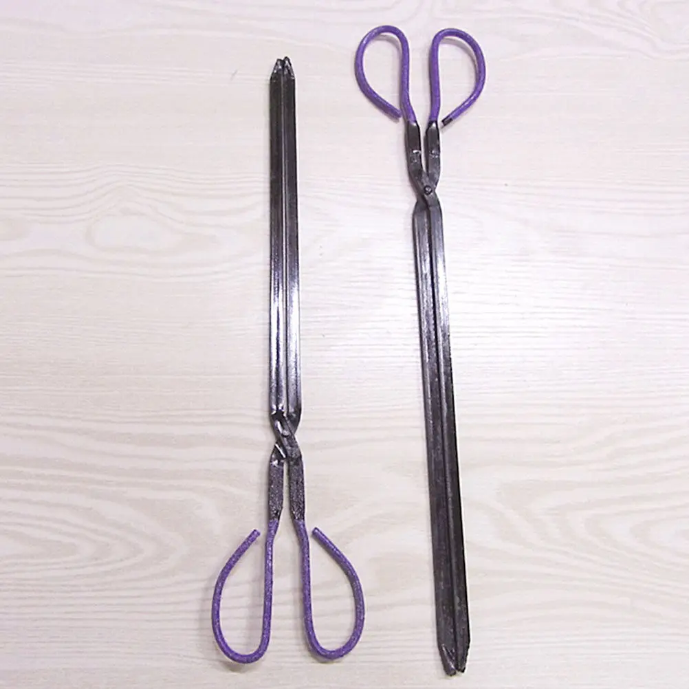 2Pcs Charcoal Tongs Heavy-Duty Iron Fire Tongs for Outdoor Barbecue Grill Fireplace Kitchen Garbage Pickup Household Cleaning