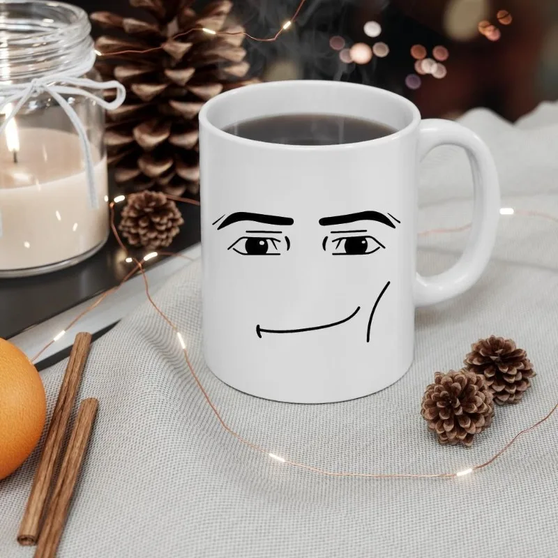 Jogo quente roblox temático dos desenhos animados impressão caneca de expressão facial feminina criativa cerâmica café da manhã café leite copo presente