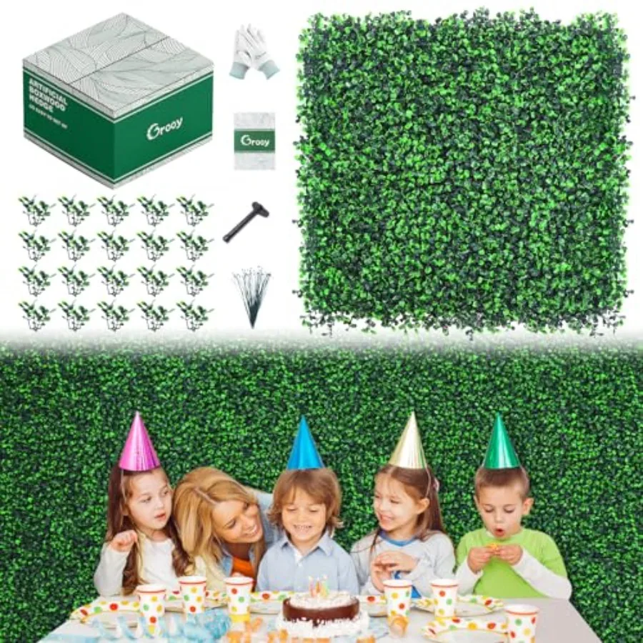 

16PCS Grass Wall Artificial Boxwood Panels Privacy Hedge Fence Screen with UV Protection Greenery Backdrop for Indoor Home Wedd