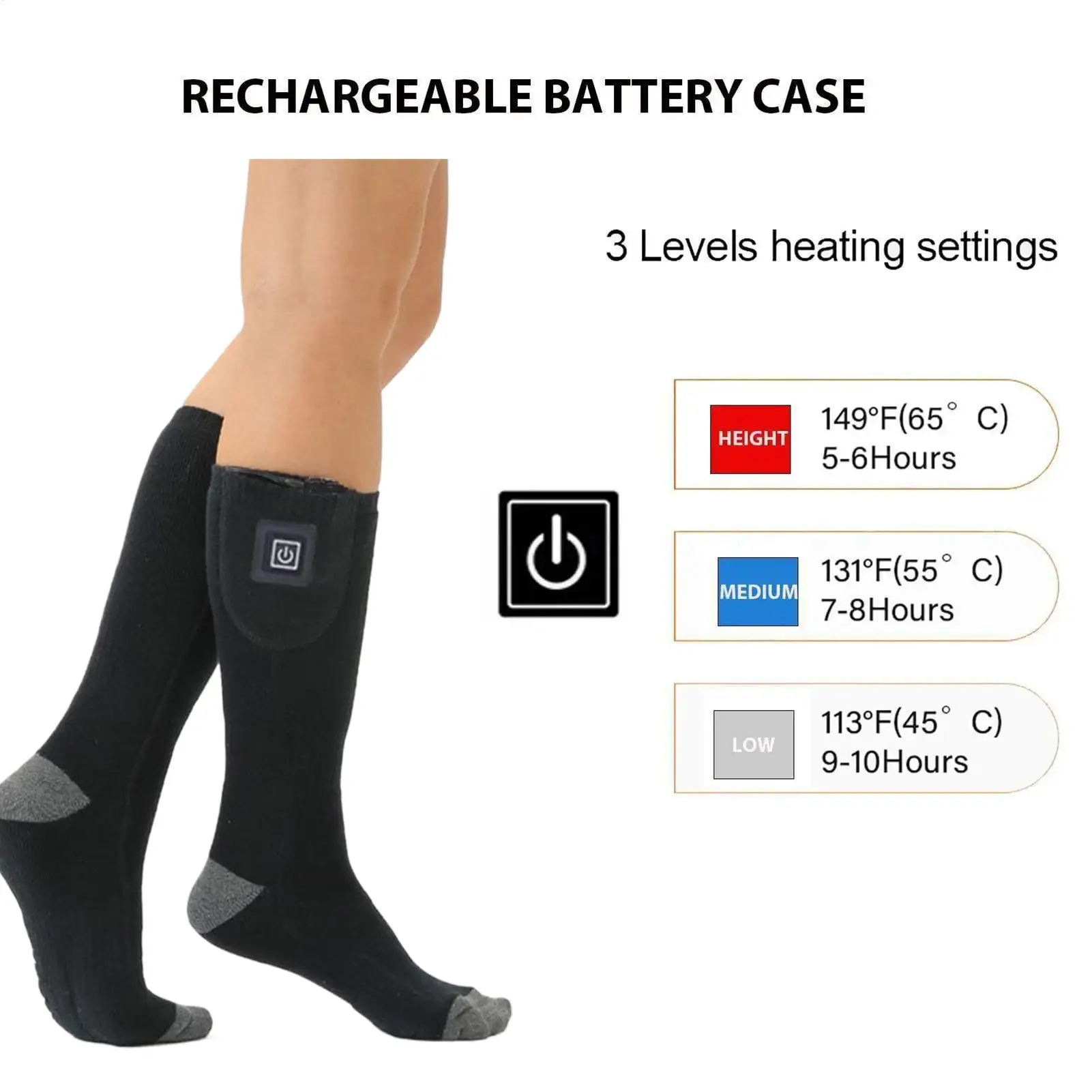 جوارب شتوية ساخنة مع صندوق بطارية جوارب دافئة 3 مستويات تسخين جوارب كهربائية للبالغين والنساء لراكبي الدراجات والتخييم على الجليد