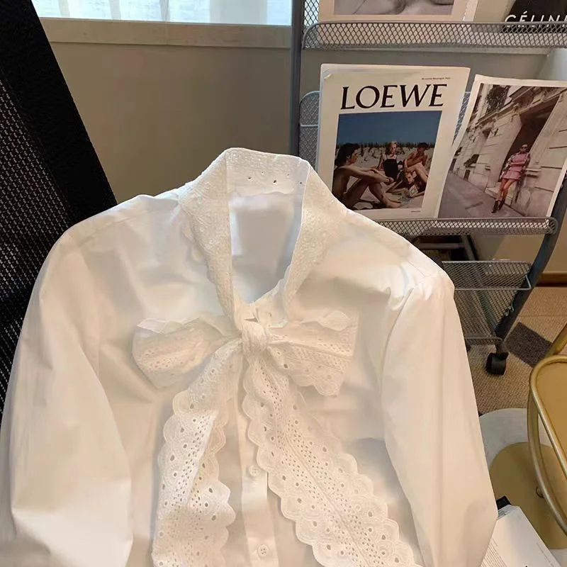 

Long Sleeve Shirts Womens Cotton Oversized Button Down Tops Sweet Feminine Retro French Style Preppy Youth College Elegant