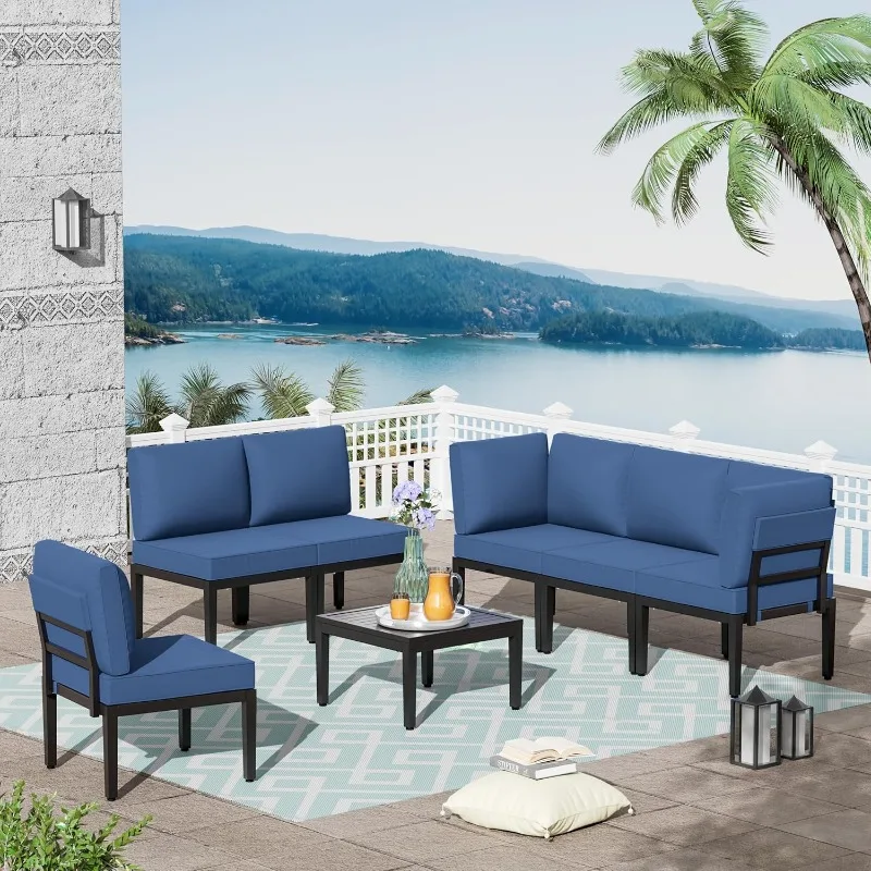 

Metal-7 Pcs SectionalPatio Furniture Set Modern Outdoor Furniture w/Coffee Table Patio Sectional w/5.1'' Sponge Cushions