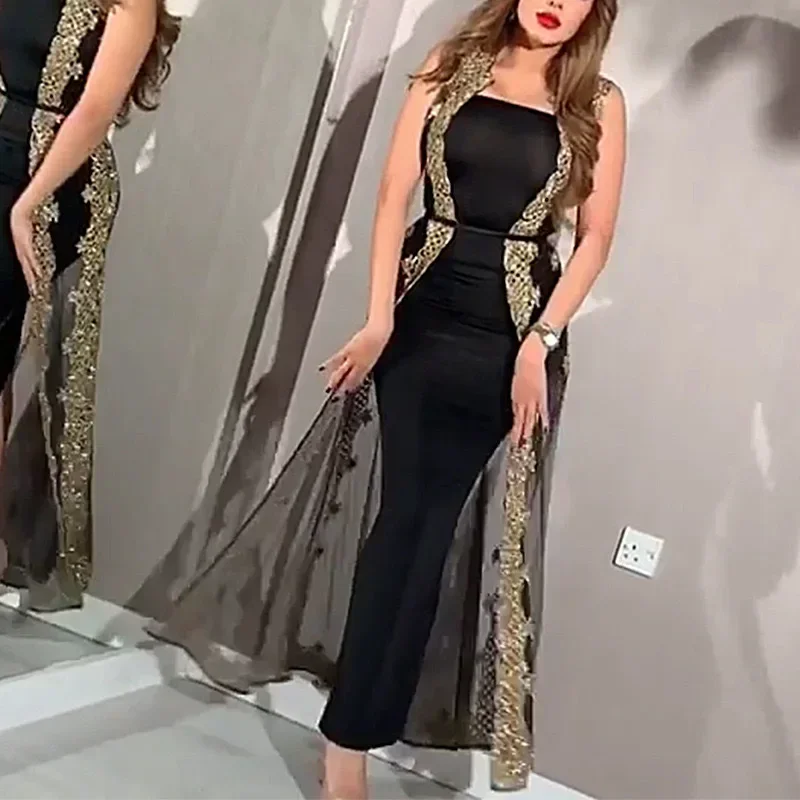 

Two Piece Set Sexy Night Club Strapless Dress Women Slim Fit Sheath Perspective Mesh Split Shawl Bodycon Party Prom Vestidos