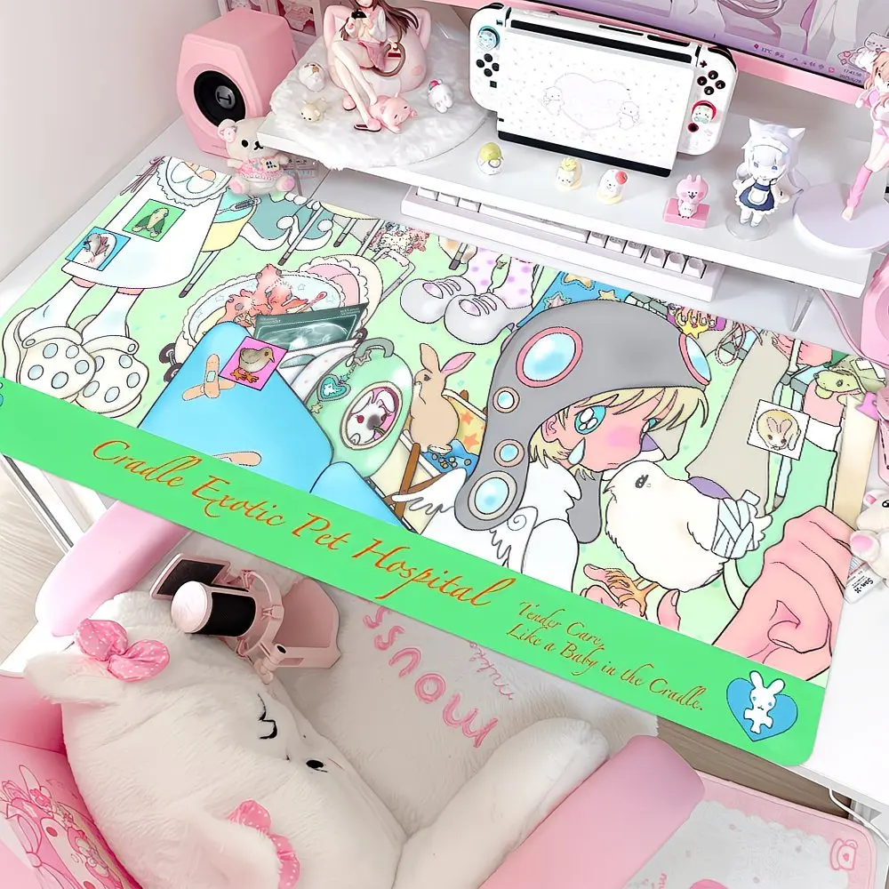Anime Illustration Japan Y2k Soft PU Leather Mouse Pad Waterproof Non‑Slip Desk Mat Smooth Surface Computer Mat Laptop Deskmat