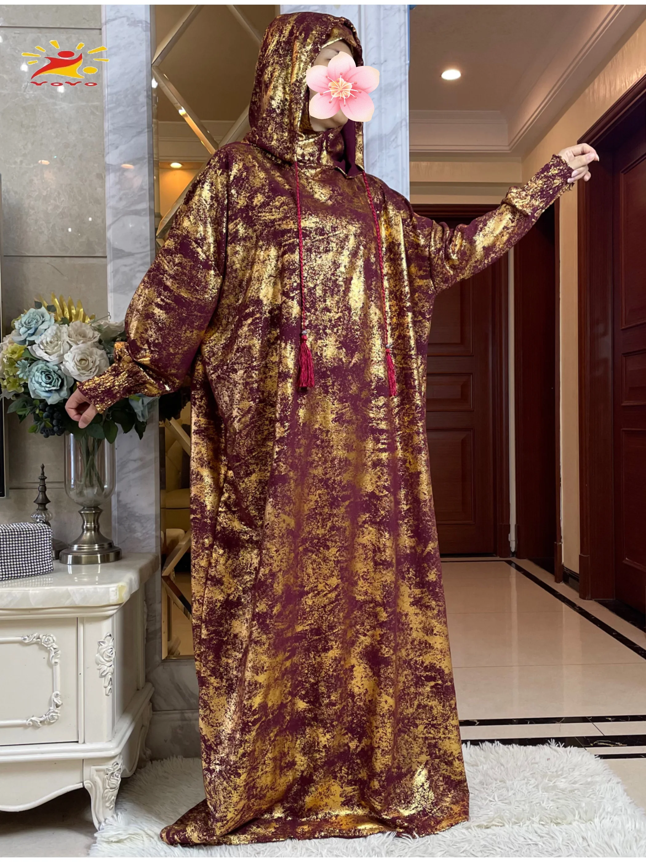 New 2025 Ramadan Muslim Two Hats Abaya Dubai Turkey Islam Prayer Garment Cotton Jacquard Fabric Islam Women Dress Kaftan