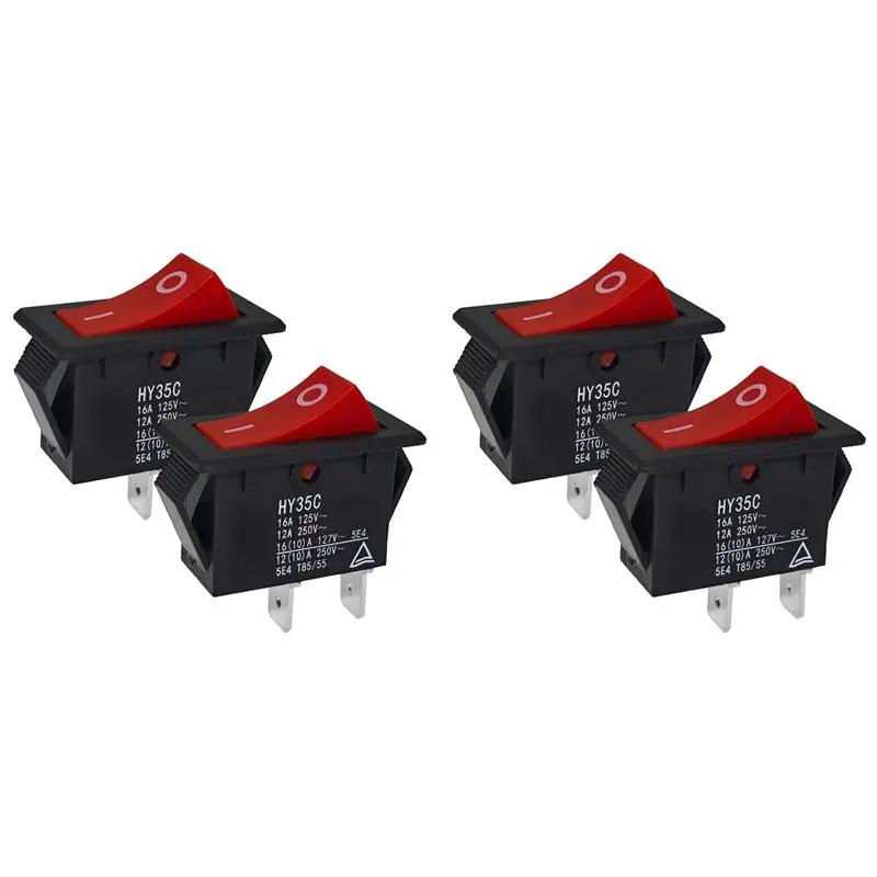 DT39 HY35C Push Button Switch 4 Pack On-Off 2-Pin AC 125/250V 16/12A Rocker Switch for Industrial Electric Boat