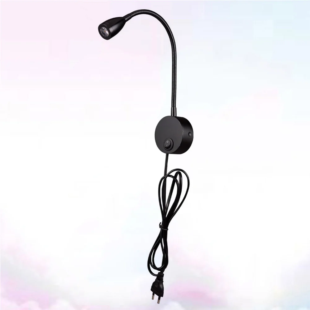 

Flexible Hose LED Bedside Reading Light Book Lights Wall Mounted Lamp for Home Hotel Bedroom with EU Plug (Black)