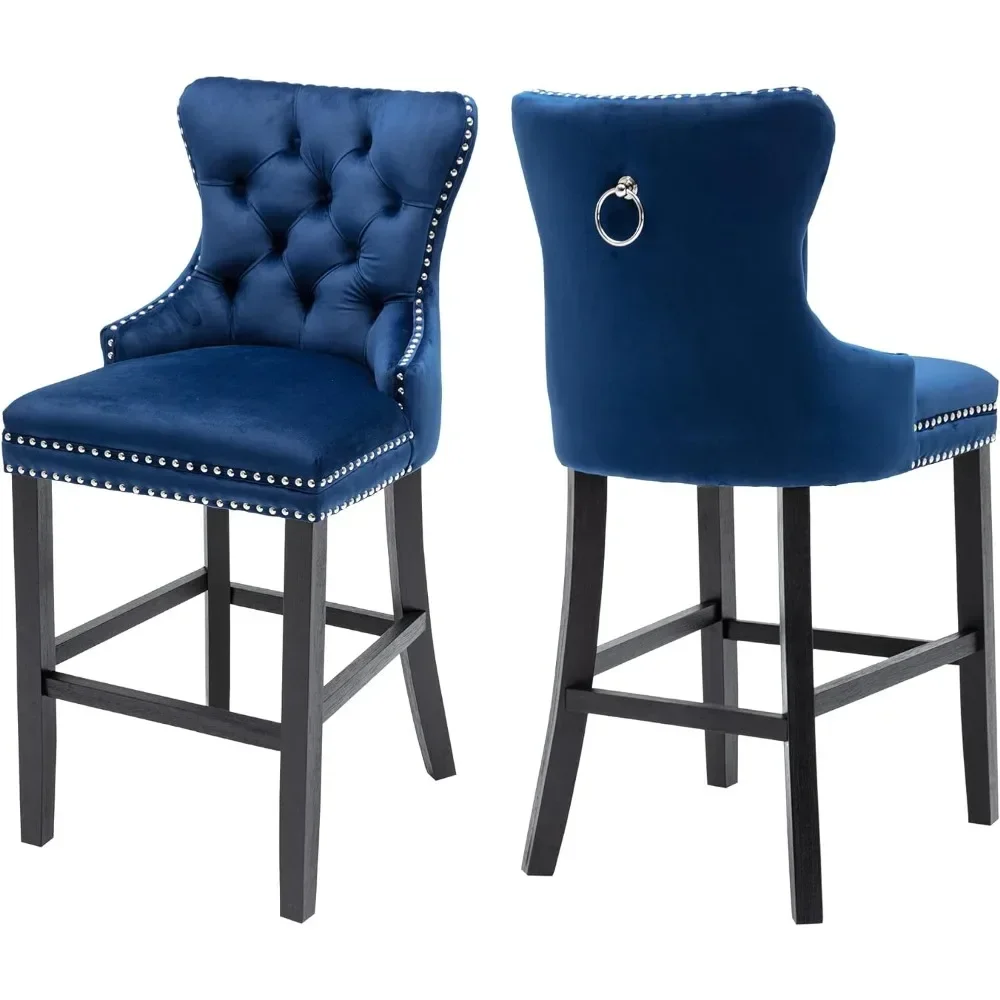 

Bar Stool Set of 2, Velvet 26 Inch Seat Height Counter Height Barstools Button Tufted Backrest, Bar Chair