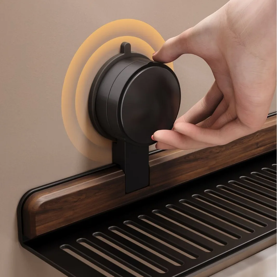 Walnut suction cup faucet storage rack, non perforated wall mounted bathroom, washbasin, sink storage rack