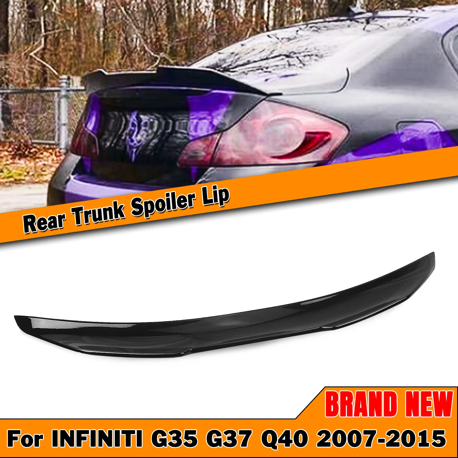 

For Infiniti G35/G25/G37/Q40 4 Door Sedan 2007-2015 PSM Gloss Black/Carbon Fiber Look Trunk Lid Rear Spoiler Wing Splitter Lip