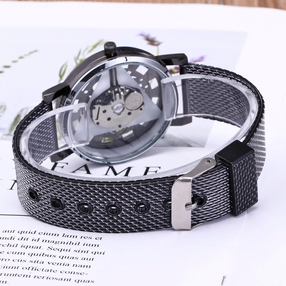 Reloj de pulsera deportivo de cuarzo de acero inoxidable de lujo para Hombre, Reloj de pulsera con esfera de plástico, correa de malla de acero inoxidable Simple para Hombre