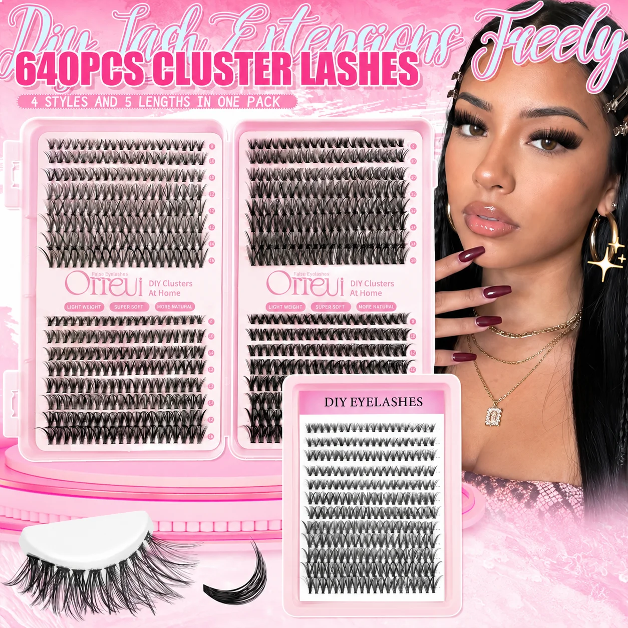 240/640PCS DIY Lash Extension Clusters 30D-60D Mixed 8-16mm Wispy Manga Pointed Individual False Eyelashes Natural Volume