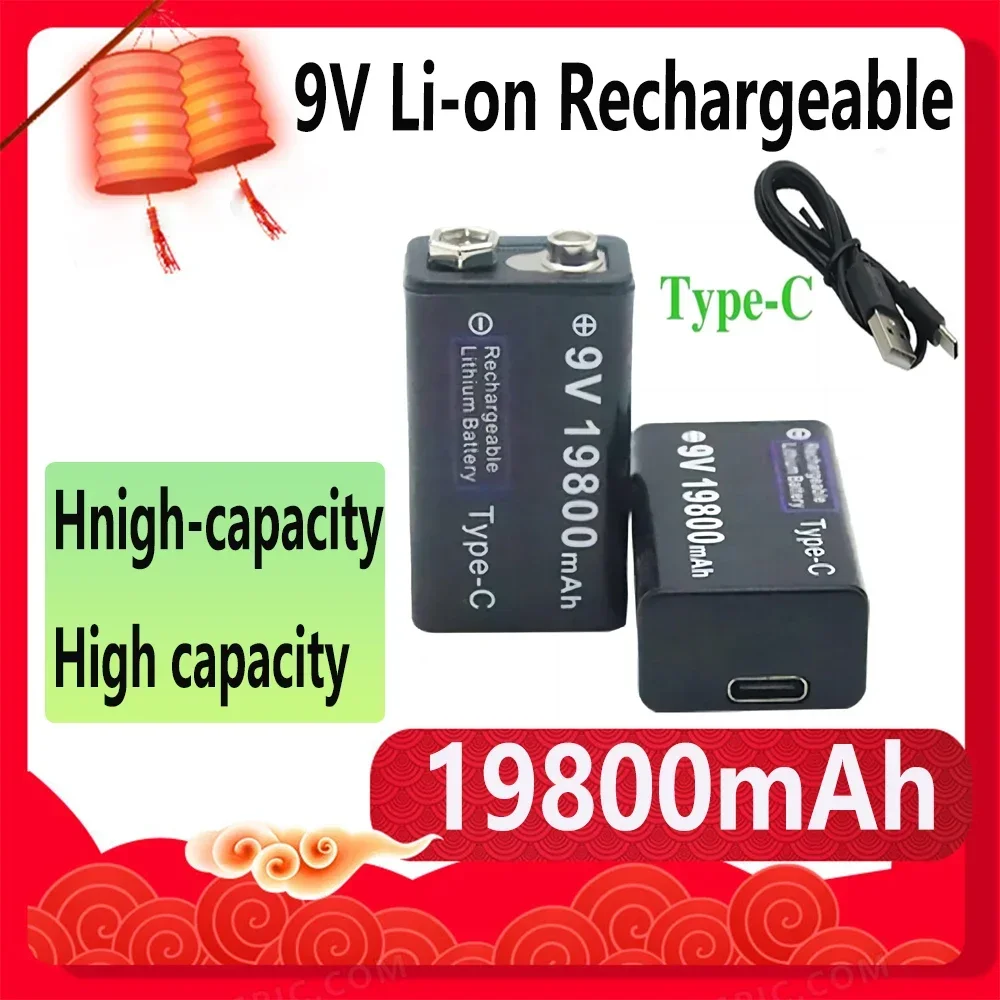 100% New 9V USB Rechargeable Li-Ion Battery 9V 19800mAh is Suitable For Camera and Other Series of Electronic Products+USB Line