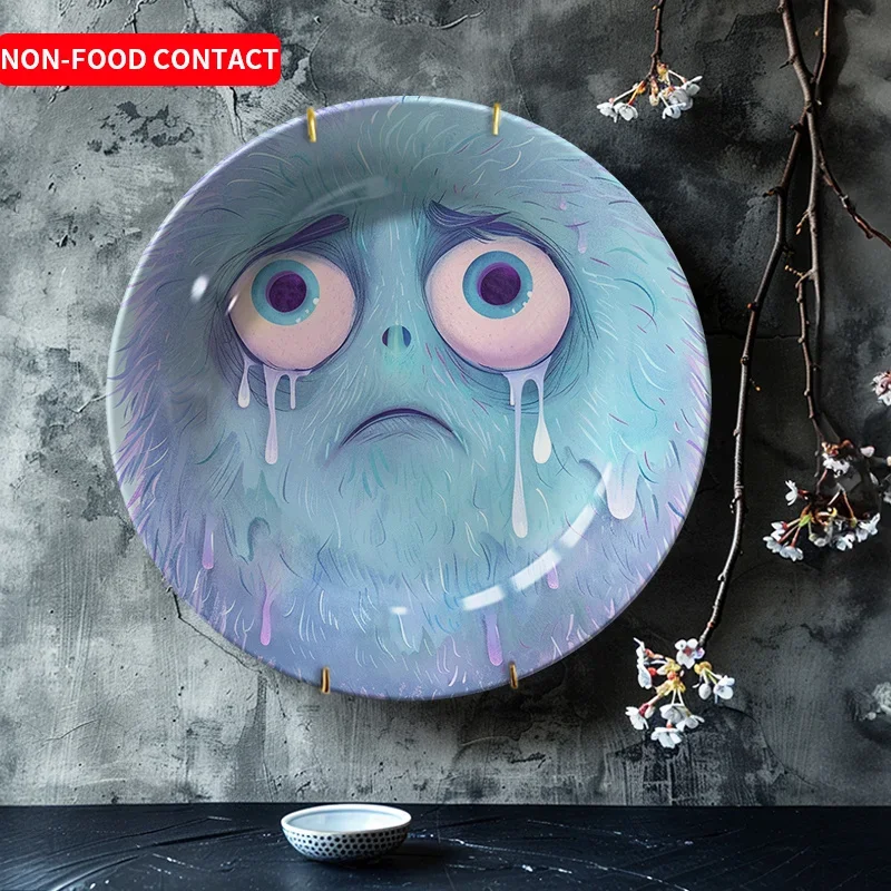1pc Cartoon Tear Monster Ceramic Decorative Plate - Hand-Painted Non-Food Contact Art for Home, Living Room, Study - Unique