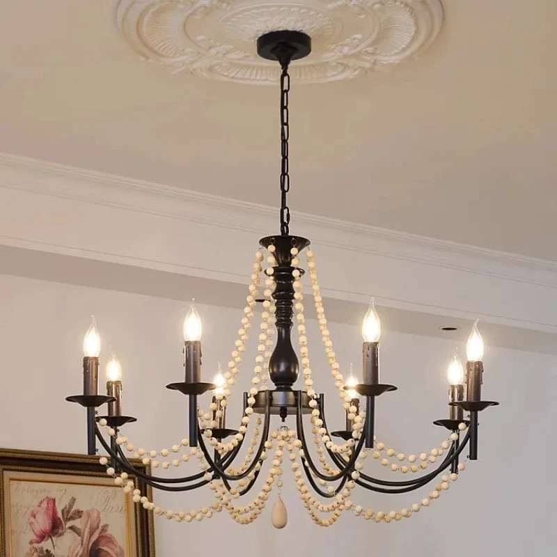 الفرنسية الرجعية خمر شمعة الثريات LED E14 الحديد الفن الأسود مُثبتة في السقف ضوء غرفة المعيشة غرفة نوم مطعم المطبخ مقهى