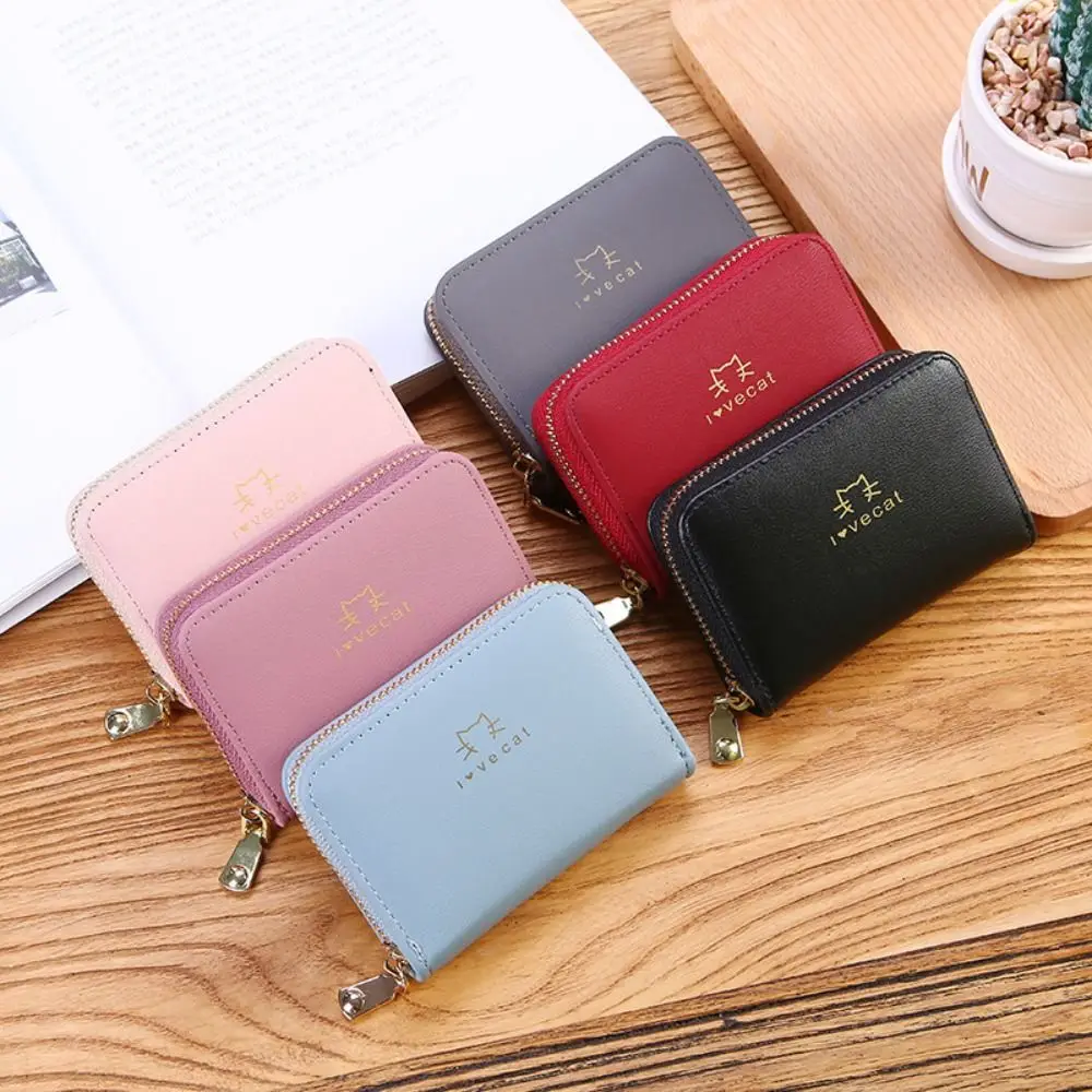 Portable Pu Leather Short Wallet Small Size Cute Style Women Card Holder Large Capacity Zipper Closure Coin Purse For Women