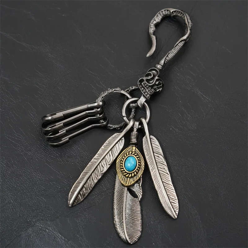 Bohemian Turquoise Fashion pendant Feather Tassel Keychain for Bag Plush Key Chain